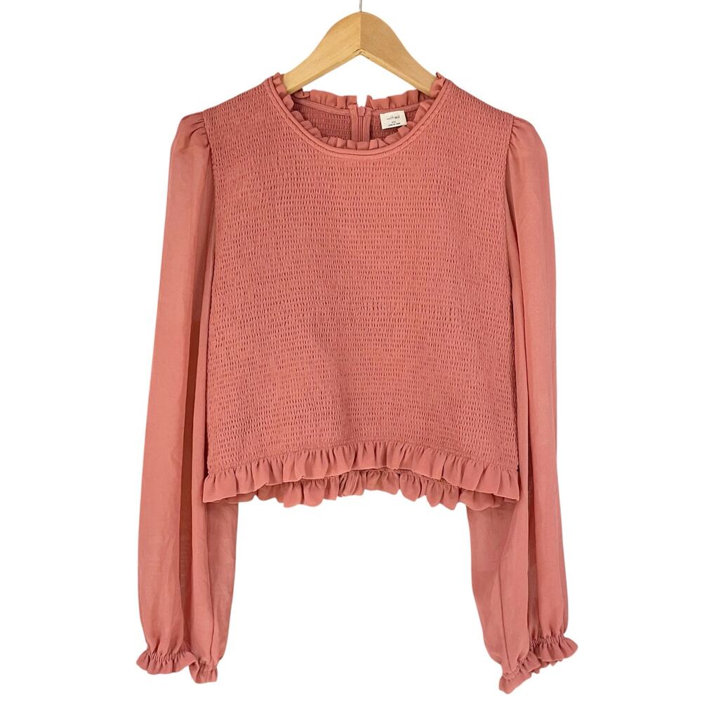 WILFRED ARITZIA Tempest Smocked Chiffon Blouse in Ashy Rose Pink Size 2XL